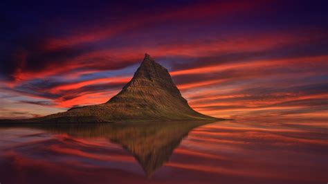 Kirkjufell Mountain Abenrot Sunset Dusk Wallpaperhd Nature Wallpapers