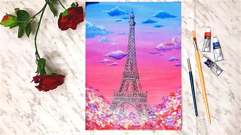 Eiffel Tower Painting On Canvas Acrylic Painting Step By Step