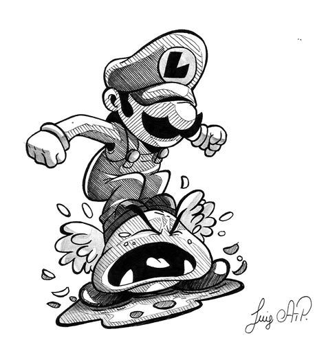 Luigi Super Mario Cartoon Tattoo Sketch