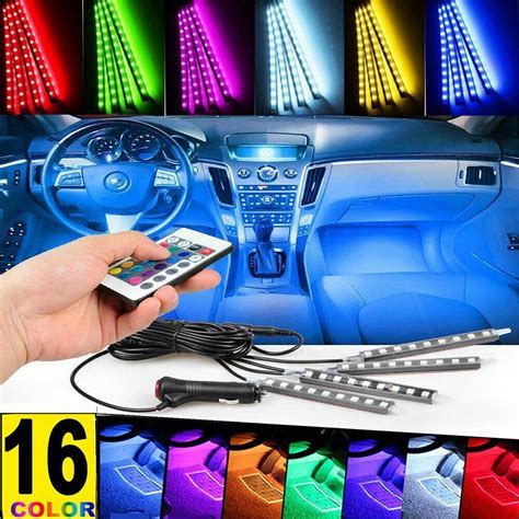 4pcs 9 Led Car Interior Atmosphere Neon Lights Strip Wireless Ir Remote