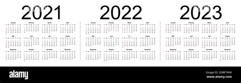 Simple Editable Vector Calendars For Year 2021 2022 2023 Week Starts