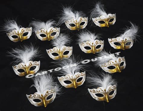 12 pc mini venetian mask favors quinceanera 15 recuerdos masquerade white gold quinceanera