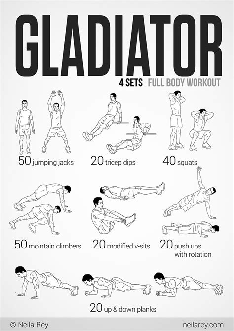 All major muscle groups are trained, and the program includes a 20 rep set of squats. Gladiator Workout | Gladiator workout, Prison workout ...