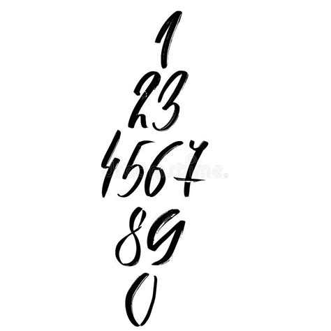 Set Of Calligraphic Ink Numbers Dry Brush Lettering Vector