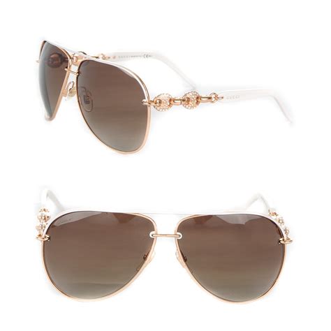 gucci crystal marina chain aviator sunglasses 4230 s white 167297