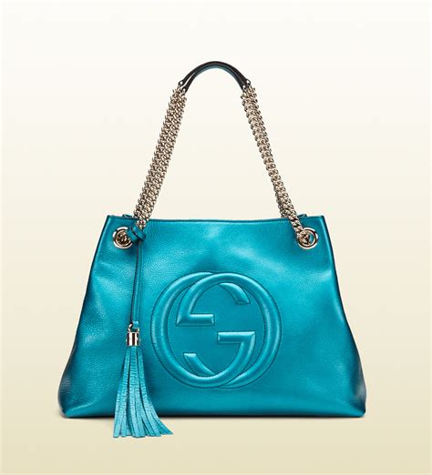 Gucci Online Exclusive Soho Metallic Leather Shoulder Bag In Blue Lyst