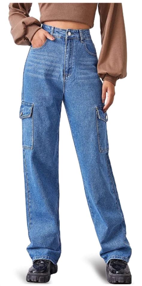 Ugerlov Women S High Waist Flap Pocket Side Baggy Jeans Relaxed Fit