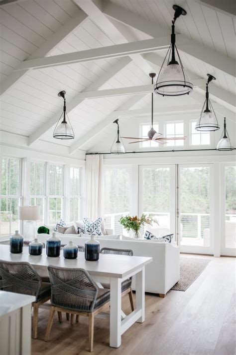 Vaulted ceiling living room ideas. Modern White Cottage Open Concept Living And Dining Room ...