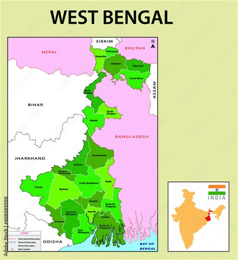 Fototapeta West Bengal Map Showing International And State Boundary