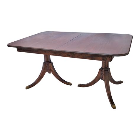 Vintage Duncan Phyfe Mahogany Dining Table With Double Pedestal Base