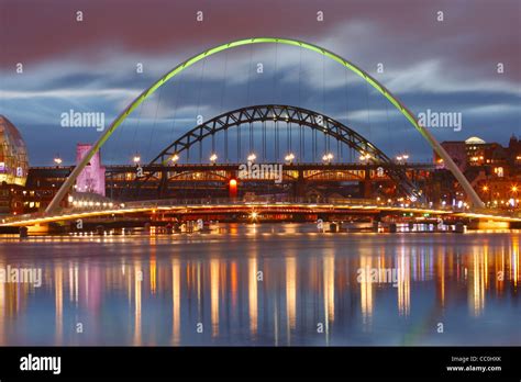 Bridges Over The Tyne River In Newcastle At Sunset Newcastle Upon