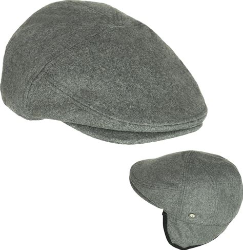 Mens Grey Winter Wool Flat Cap Classic Ivy Driving Hat Wear Flaps
