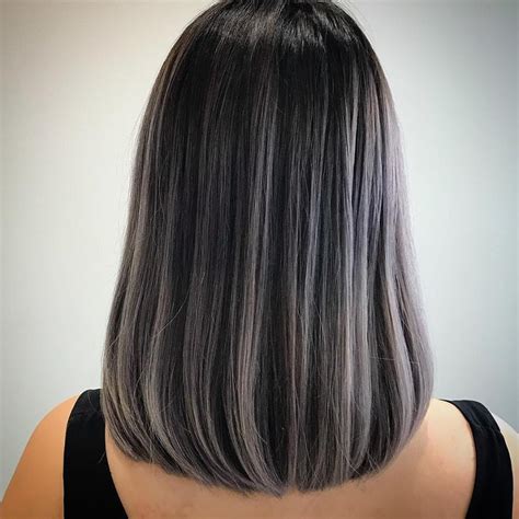 Platinum balayage on dark hair. Silver Highlights by COVO Japanese Hair Salon