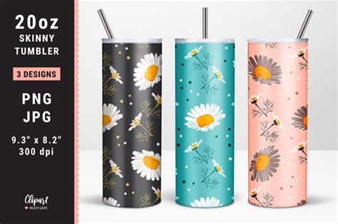 Daisy 20oz Skinny Tumbler Sublimation Graphic By ClipartMuchLove