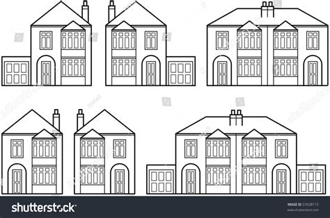 Vector Illustration Of English 1930s Detached And Semi Detached Houses