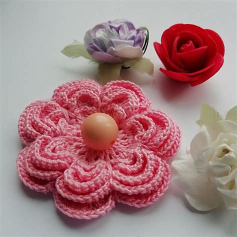 Crochet flower, pearl flower, flower headband,scrapbook flower,flower embellish,crochet flower ...