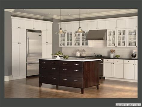 Espresso kitchen cabinets with white island. Kitchen Idea Center from Island Woodcrafts - Let Us Turn ...