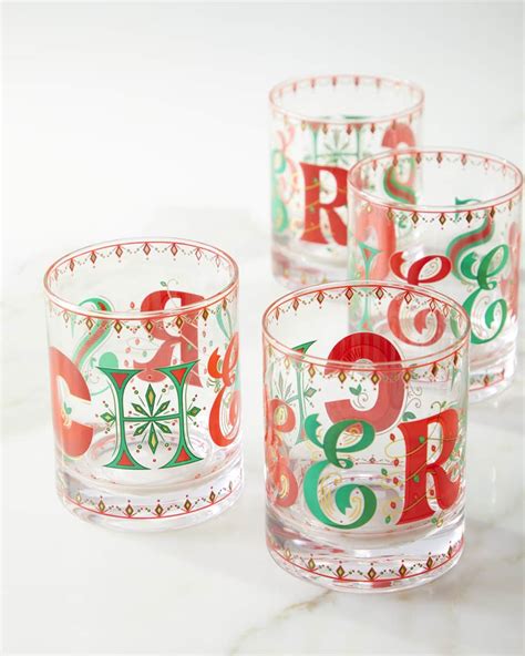 Neiman Marcus Holiday Double Old Fashioned Glasses Set Of 4 Horchow