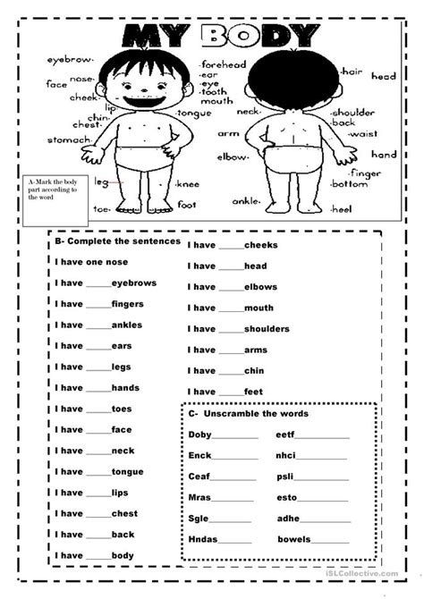 Word games » here you will find a guide to our word games (flashcards, bingo. My body activities worksheet - Free ESL printable ...