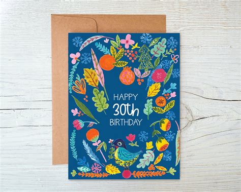 30th Birthday Card Happy 30th Birthday Birthday Greeting Botanical