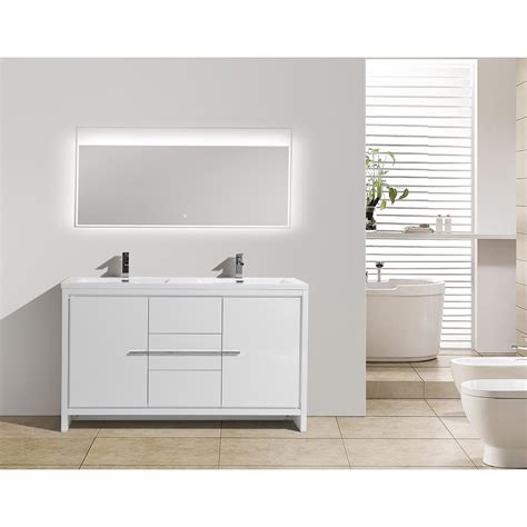 The clean, contemporary lines are enhanced by a crisp white integrated sink and a black durable finish. Buy CBI Enna 59 Inch Double Modern Bathroom Vanity in High ...