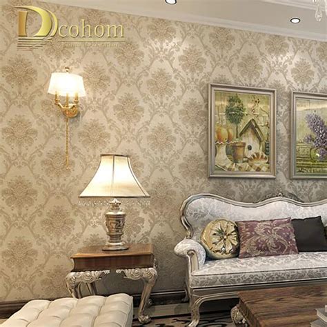 Vintage Luxury European Khaki Brown Beige Damask Wallpaper For Walls 3