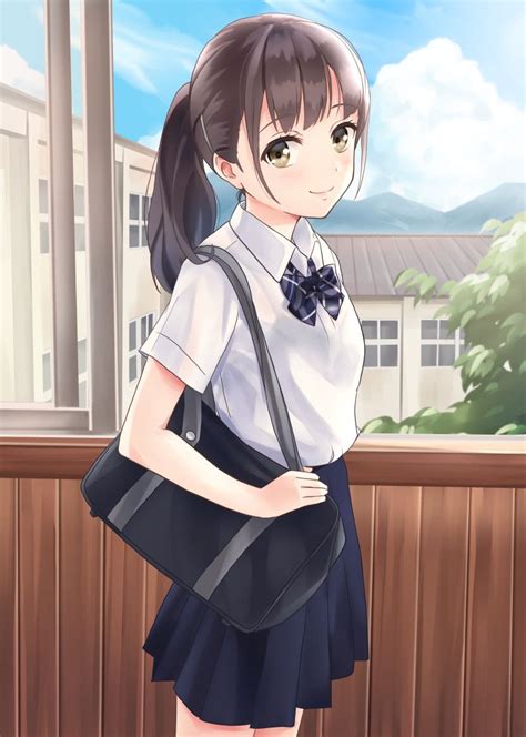 Anime Art~♡ School Girl School Uniform Bow Tie Ribbon Pleated