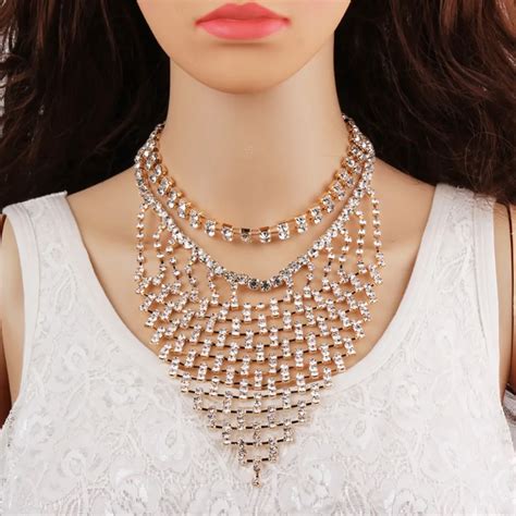 Boho Shiny Long Pendant Full Crystal Trangle Mesh Necklace Collar
