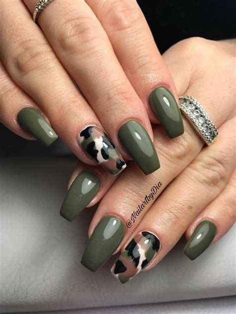 These are perfect attempts to use camouflage nail design in another modern style. Camo Army Green | Camouflage nails, Camo nails