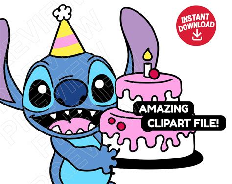 Stitch Birthday SVG Dxf Png Clipart Cut File Layered By Etsy Israel