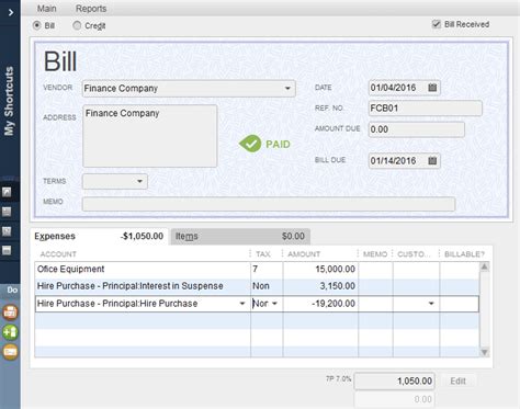 How To Record A Hire Purchase Transaction In Quickbooks Accounting