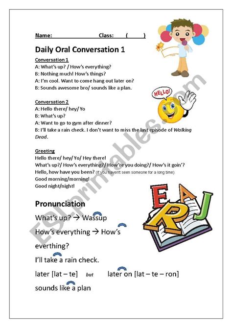 Daily Oral Conversation 1 Greeting Esl Worksheet By