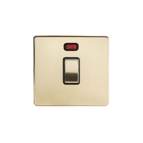 20a 1 Gang Double Pole Switch With Neon Brushed Brass Black Insert Elesi