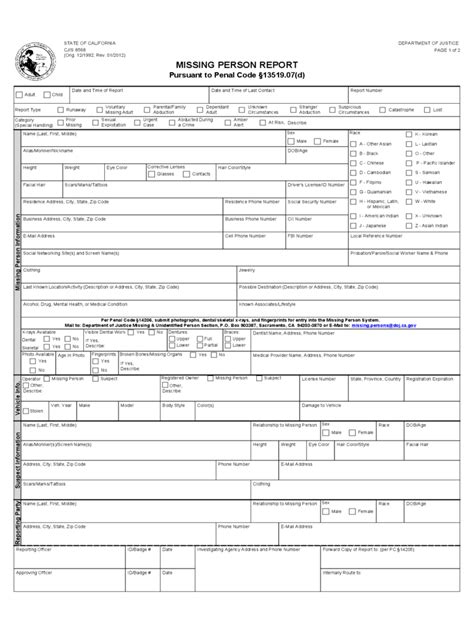Missing Person Report Form 2 Free Templates In Pdf Word
