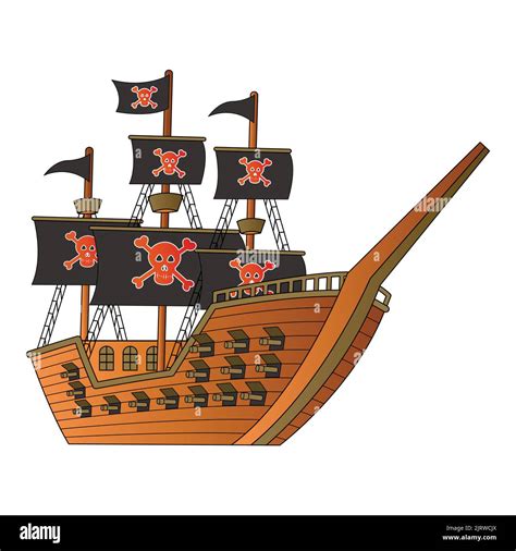 Cute Of Pirates Ship On Cartoon Versionvector Illustration Stock