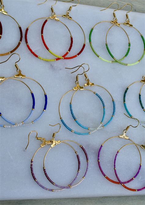 Beaded Colorblock Hoop Earrings Beaded Necklace Diy Beaded Bracelets