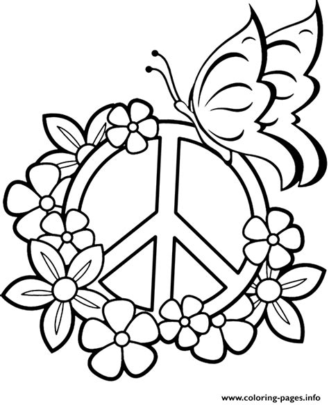 Surfnetkids » coloring » animals » butterfly » flowers and butterflies. Flowers Peace Sign And Butterfly Coloring Pages Printable