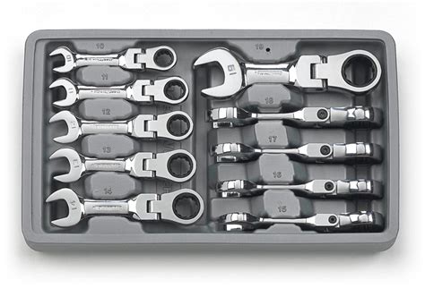 Gearwrench 10 Pc 12 Point Stubby Flex Head Ratcheting Combination Metric Wrench Set 9550