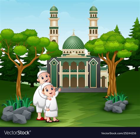 Muslim People Cartoon Going To Mosque Royalty Free Vector