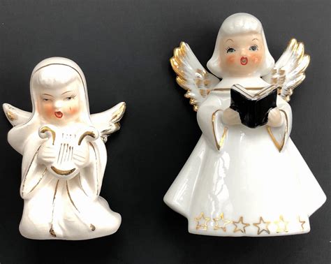 Vintage Pair Ceramic Angel Figurines Signed Japan Etsy Vintage Vintage Items Holiday Ornaments