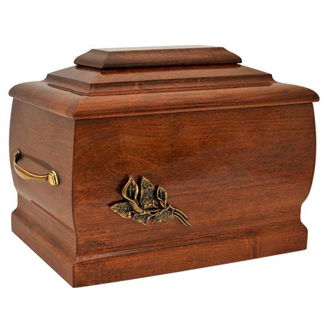 Solid Wood Casket With Brass Calla Lily Adult Cremation Urn Wu2