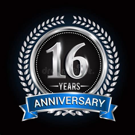 Birthday Celebration Logo 16th Years With Wreath Laurel Blue Ribbon