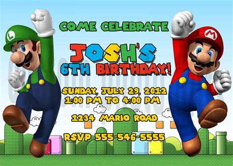 Free Printable Super Mario Brothers Birthday Invitations Download