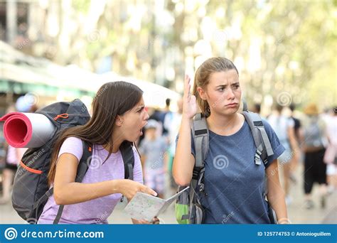Angry Backpackers Arguing During Vacation Travel Stock Image Image Of