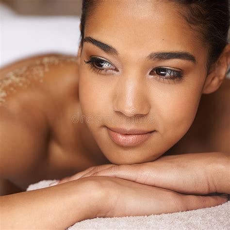 Woman Thinking Body Scrub Or Face Of Client In Spa To Relax For Zen Healing Or Wellness