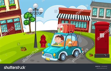 Man His Dog Going On Roadtrip Stock Vector Royalty Free 1126390409