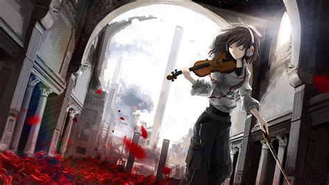 Hd Wallpaper Girl Playing Violin Anime Illustration Animated