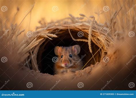 A Field Mouse Sitting In The Entrance To Its Burrow Stock Illustration