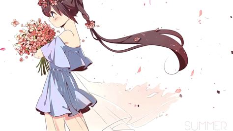 Anime Girl Holding A Bouquet Of Flowers Live Wallpaper Moewalls