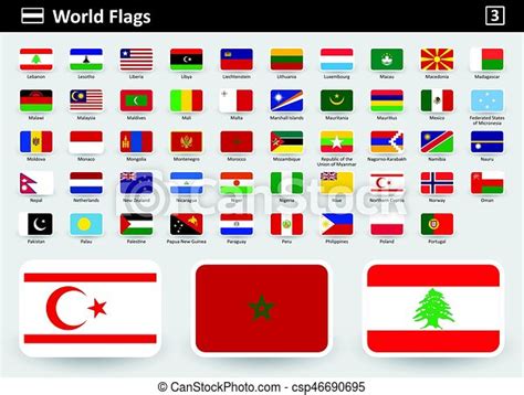 Flag Icons Of The World With Names In Alphabetical Order Set 3 Flat